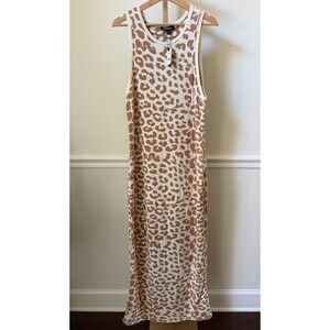 Express Women’s NWT Leopard Print Ribbed Knit Maxi Dress Size XL Cream Brown